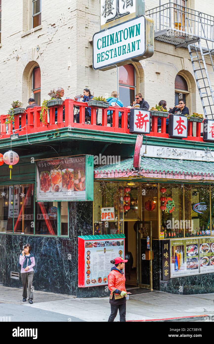 San Francisco California,Chinatown,Washington Street,quartiere etnico,Chinatown,ristoranti ristoranti ristoranti ristorazione caffè bistrot,ser Foto Stock