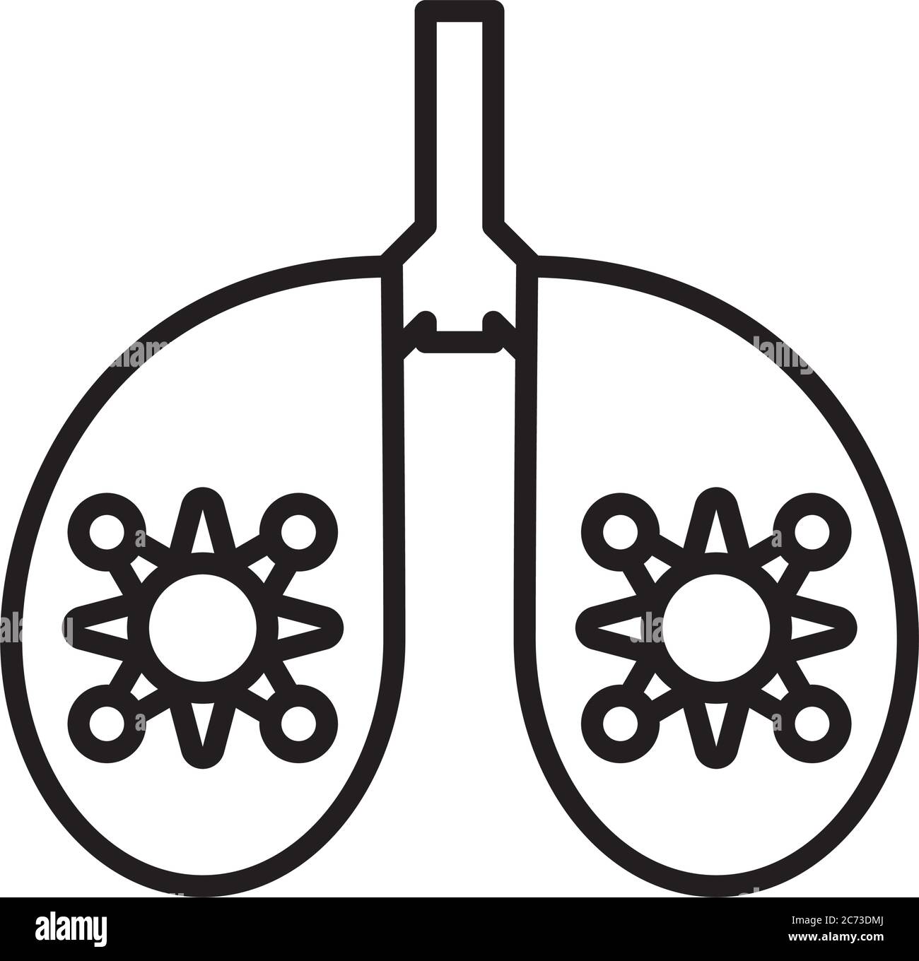 polmoni umani con particelle di covid19 disegno di illustrazione vettoriale di stile di linea Illustrazione Vettoriale