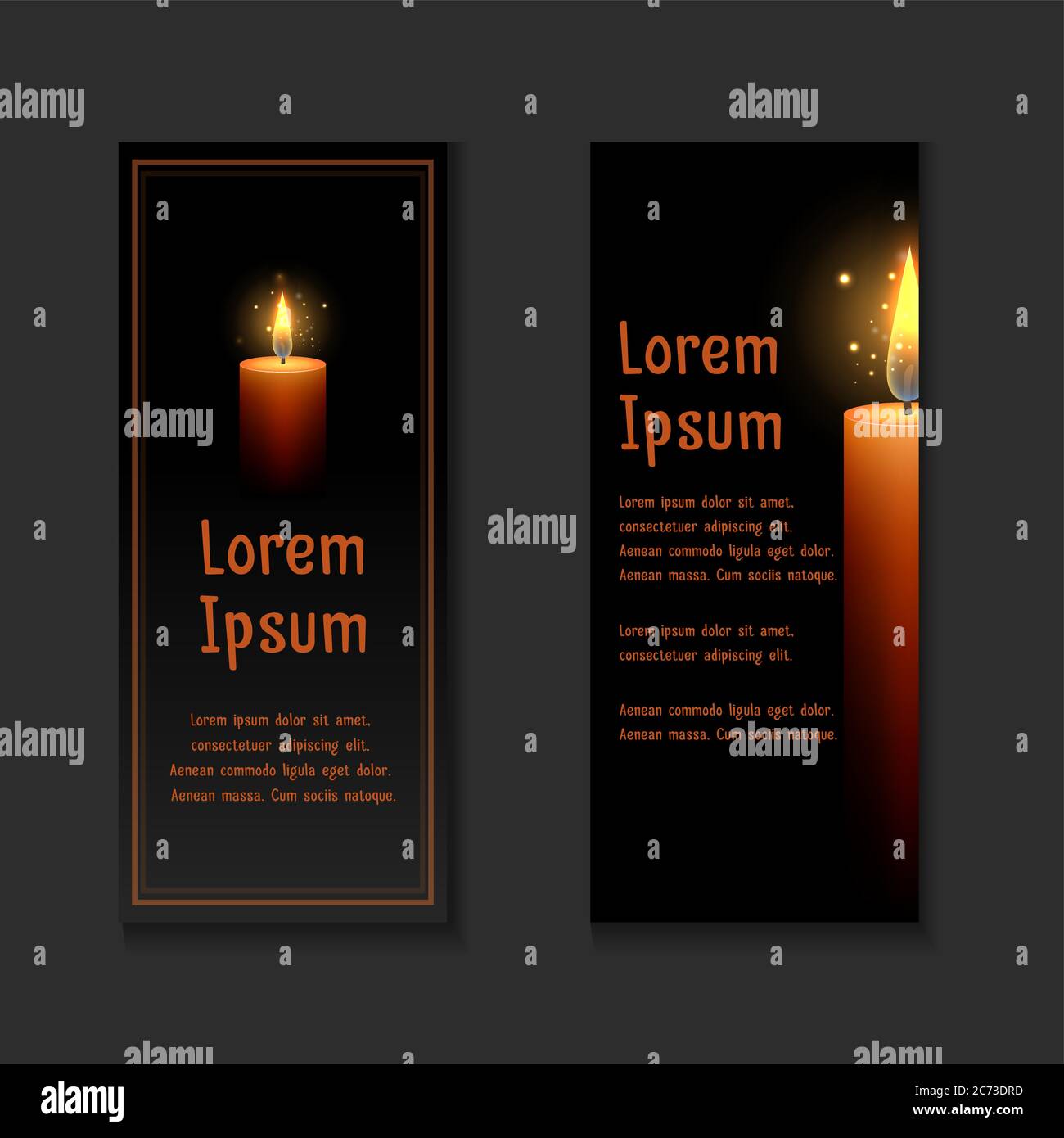 Lettere modello di cordoglio con candela bruciante al buio Illustrazione Vettoriale
