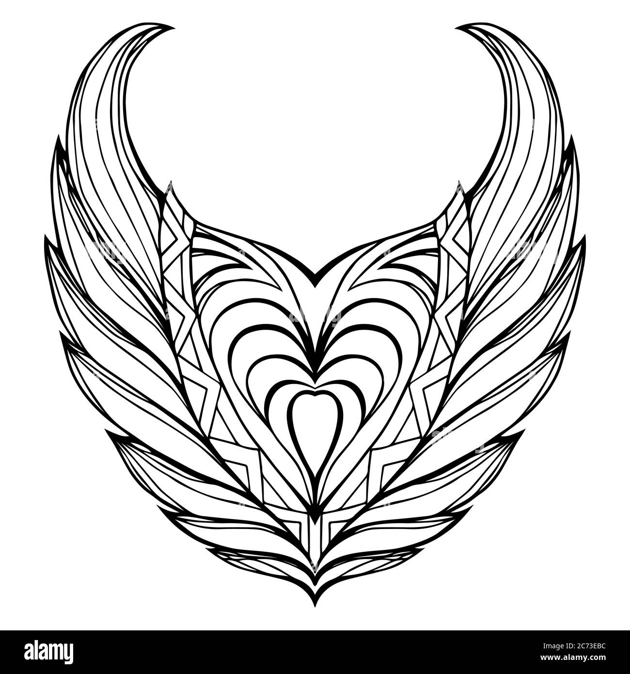 Wings.Object vintage disegnato a mano con motivo a doodle. Elemento vettoriale per il disegno del tatuaggio, la stampa su T-shirt, cartoline e il tuo progetto Illustrazione Vettoriale