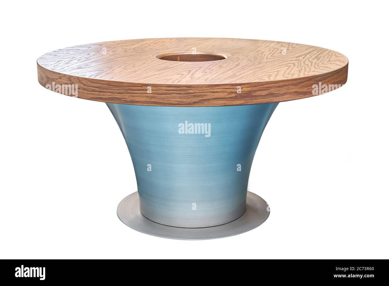 Tavolino da caffè in legno a forma di cerchio su sfondo bianco Foto Stock