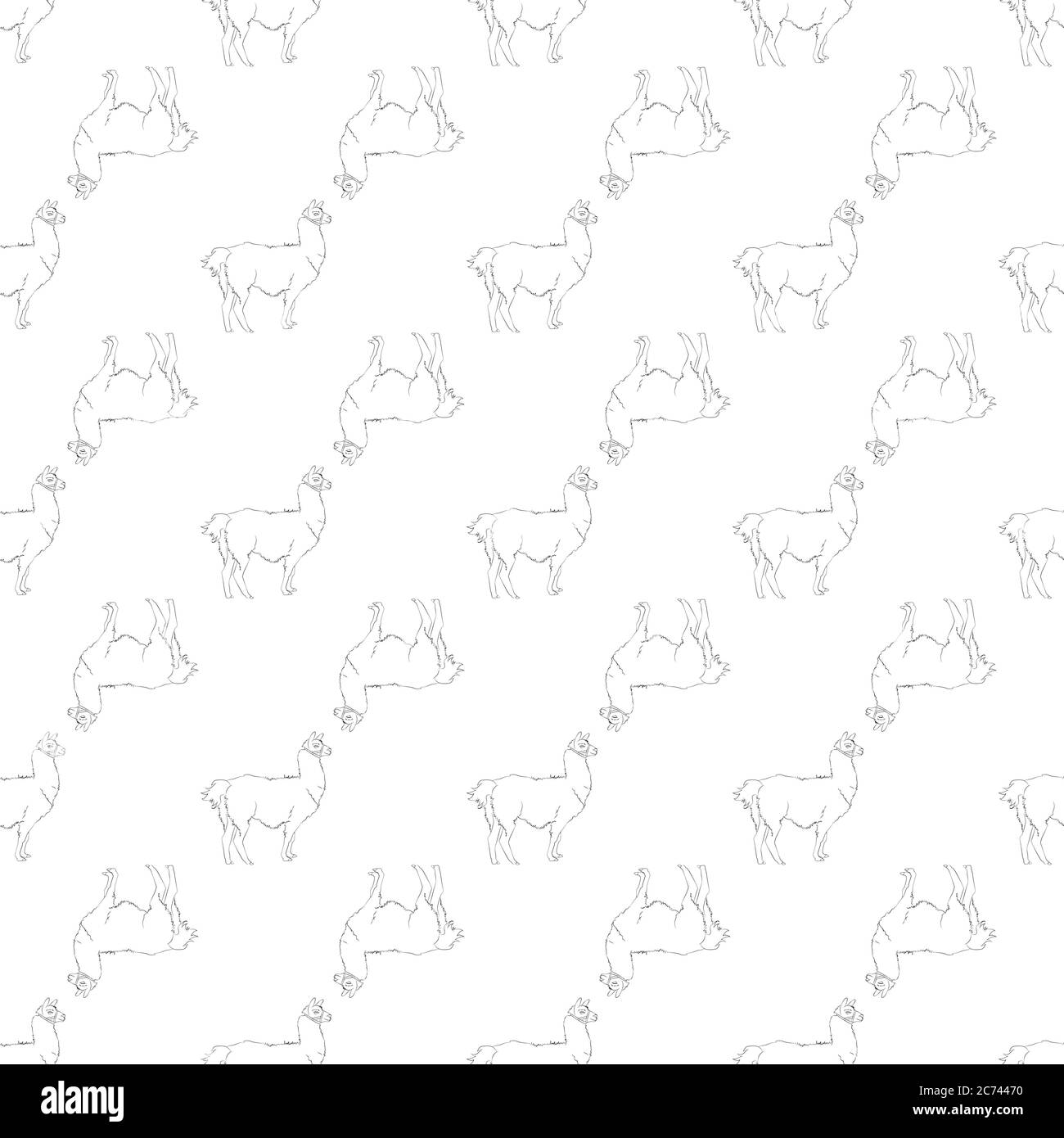 Lama modello senza giunture. Un bellissimo disegno realistico a mano di alpaca o lama. Concetto per sfondo o stampa Illustrazione Vettoriale