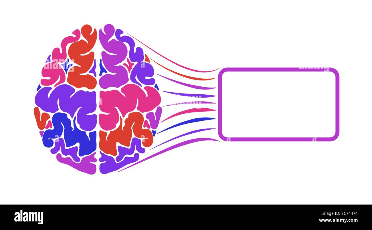 Il cervello umano è multicolore. Una cornice per il testo. Logo o logo. Illustrazione Vettoriale