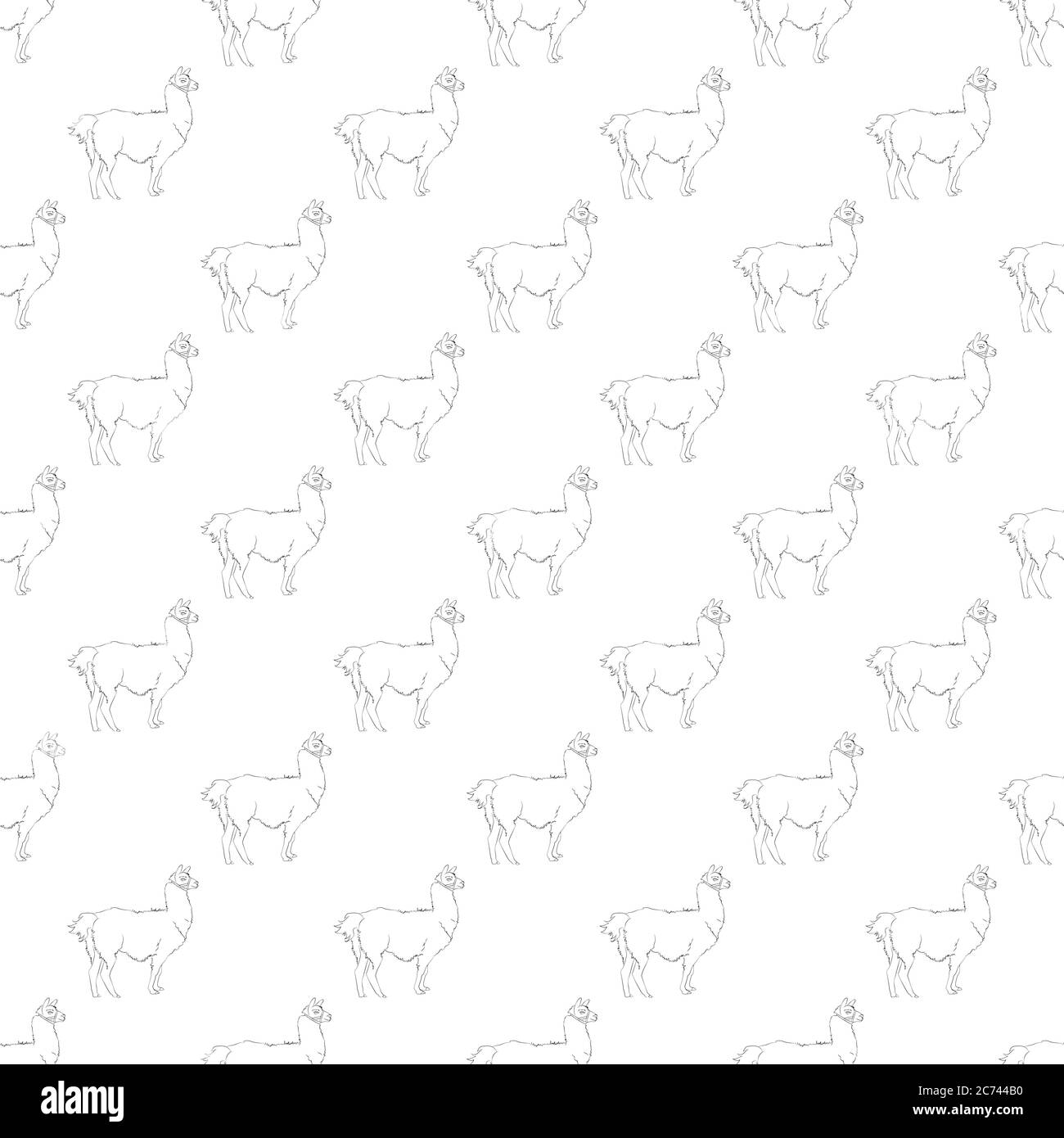 Lama modello senza giunture. Un bellissimo disegno realistico a mano di alpaca o lama. Concetto per sfondo o stampa Illustrazione Vettoriale