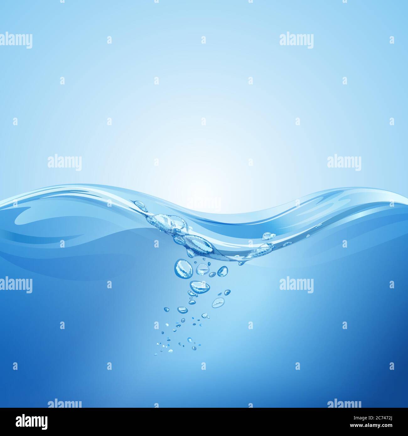 Illustrazione vettoriale di un'acqua azzurra realistica con sfondo a bolle d'aria. Illustrazione Vettoriale
