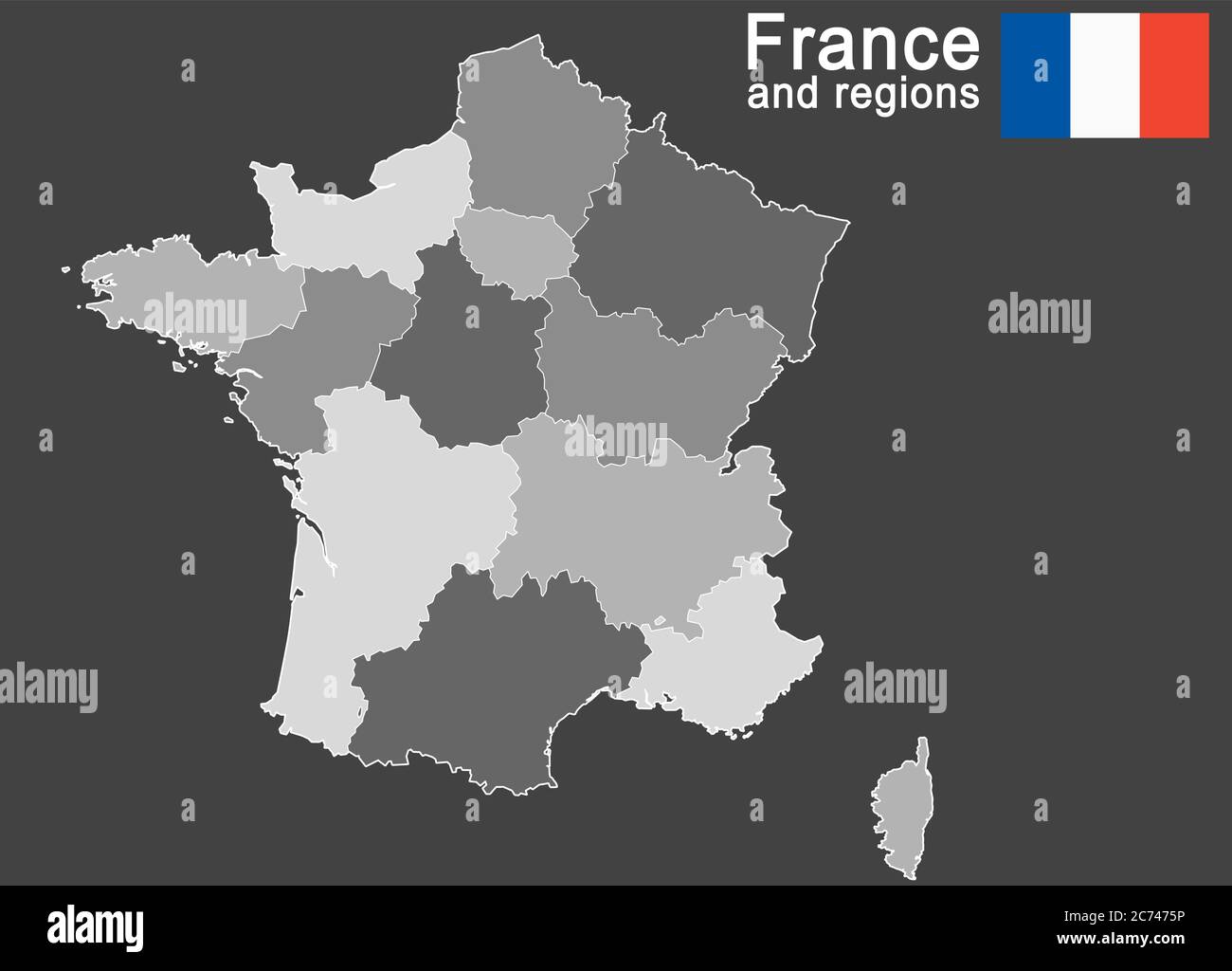 Sagome del paese europeo Francia e nuove regioni Illustrazione Vettoriale