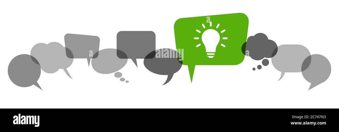 Grigio a fumetti con luce verde di simbolizzazione della lampadina idea o soluzione Illustrazione Vettoriale