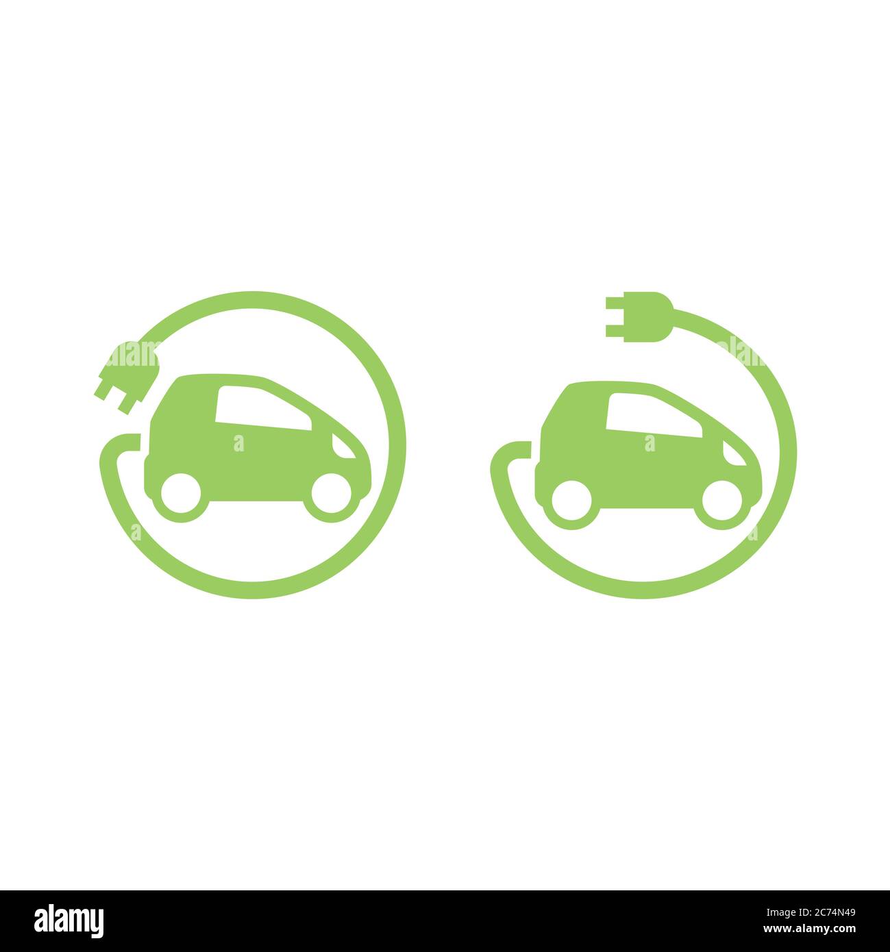 Auto elettrica con cavo circolare. Auto elettrica vettoriale con icona del simbolo di potenza. Illustrazione Vettoriale