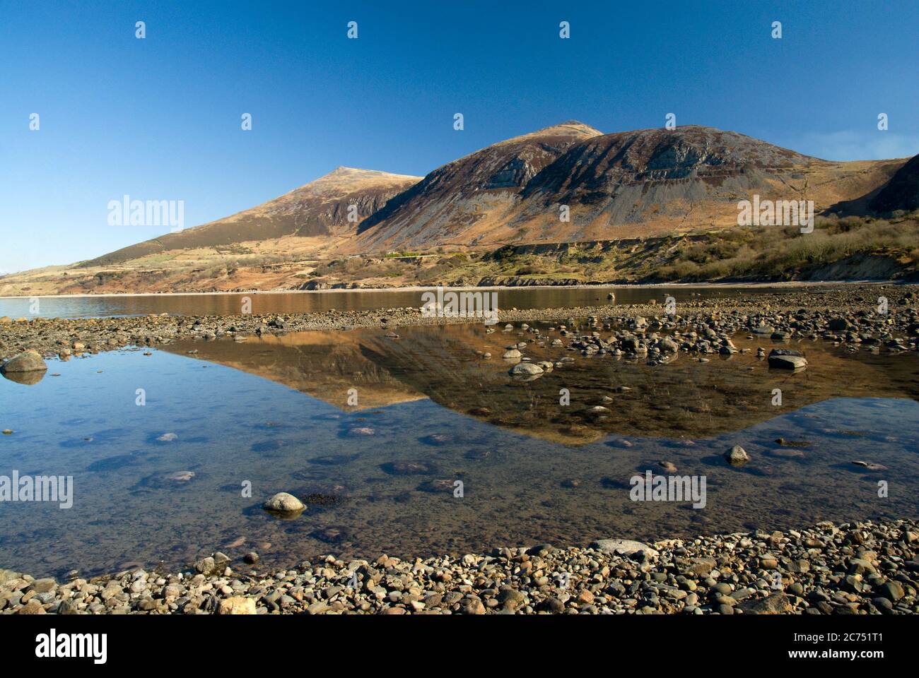 Gyrn Goch e Gyrn DDU montagne da Trefor, Lleyn Peninsula, Gwynedd, Galles del Nord. Foto Stock