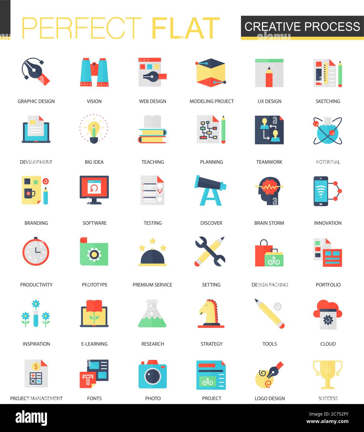 Concetto di icone piatte complesse per il processo creativo vettoriale. Set di progettazione icone infografiche Web Illustrazione Vettoriale Concetto di icone piatte complesse per il processo creativo vettoriale. Set di progettazione icone infografiche Web Illustrazione Vettoriale