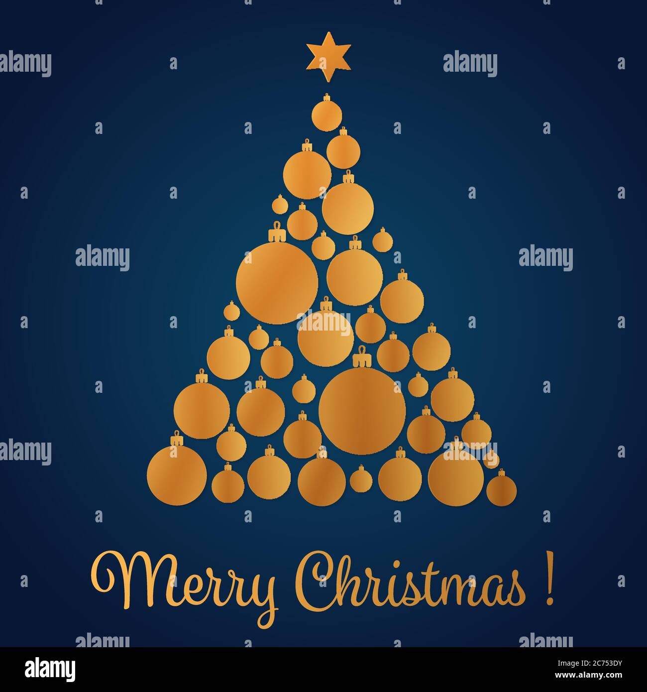 Illustrazione vettoriale dell'albero di Natale giallo dorato fatto con le sfere decorative. Cartolina di Natale Illustrazione Vettoriale