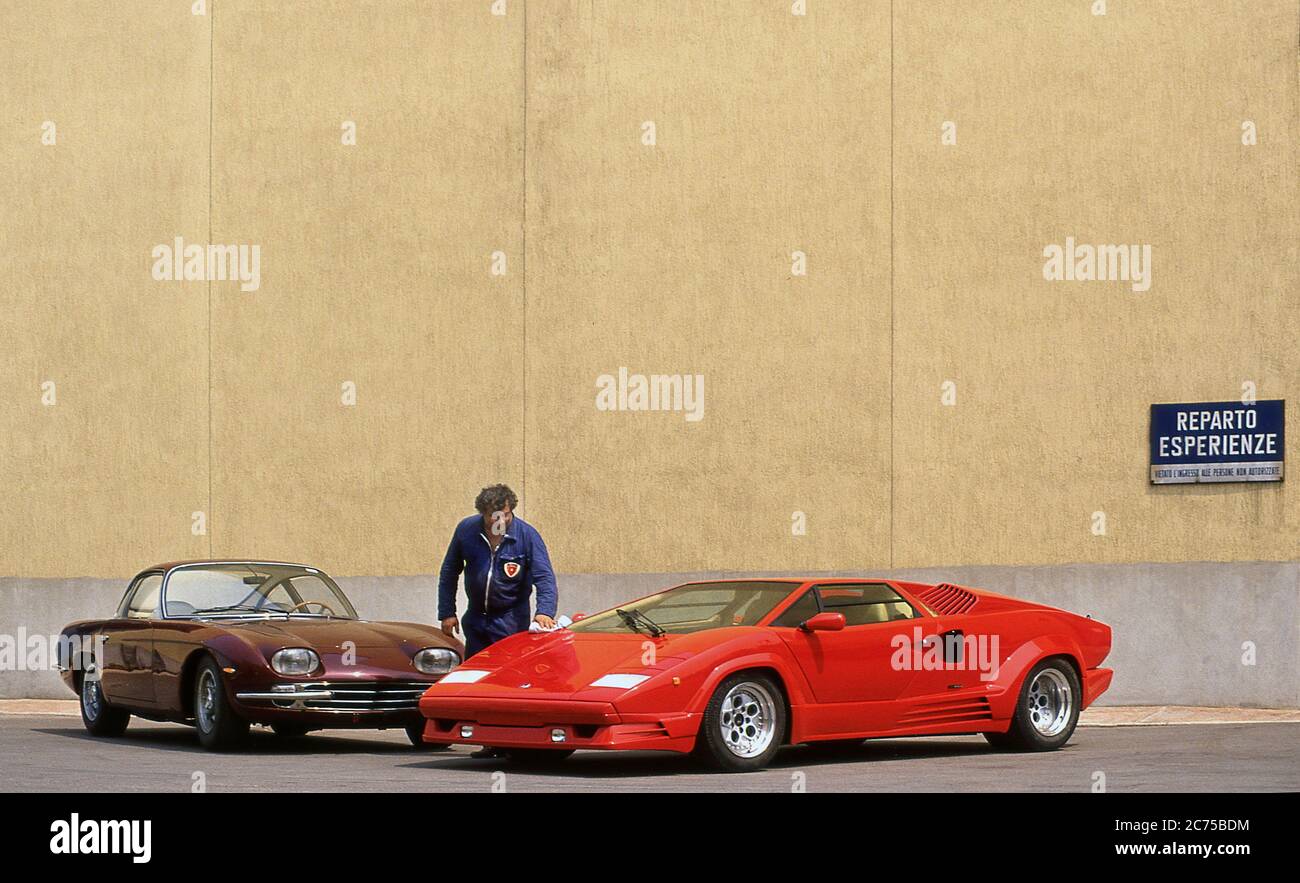 1988 25° anniversario Lamborghini Countach e Lamborghini 350. Foto Stock