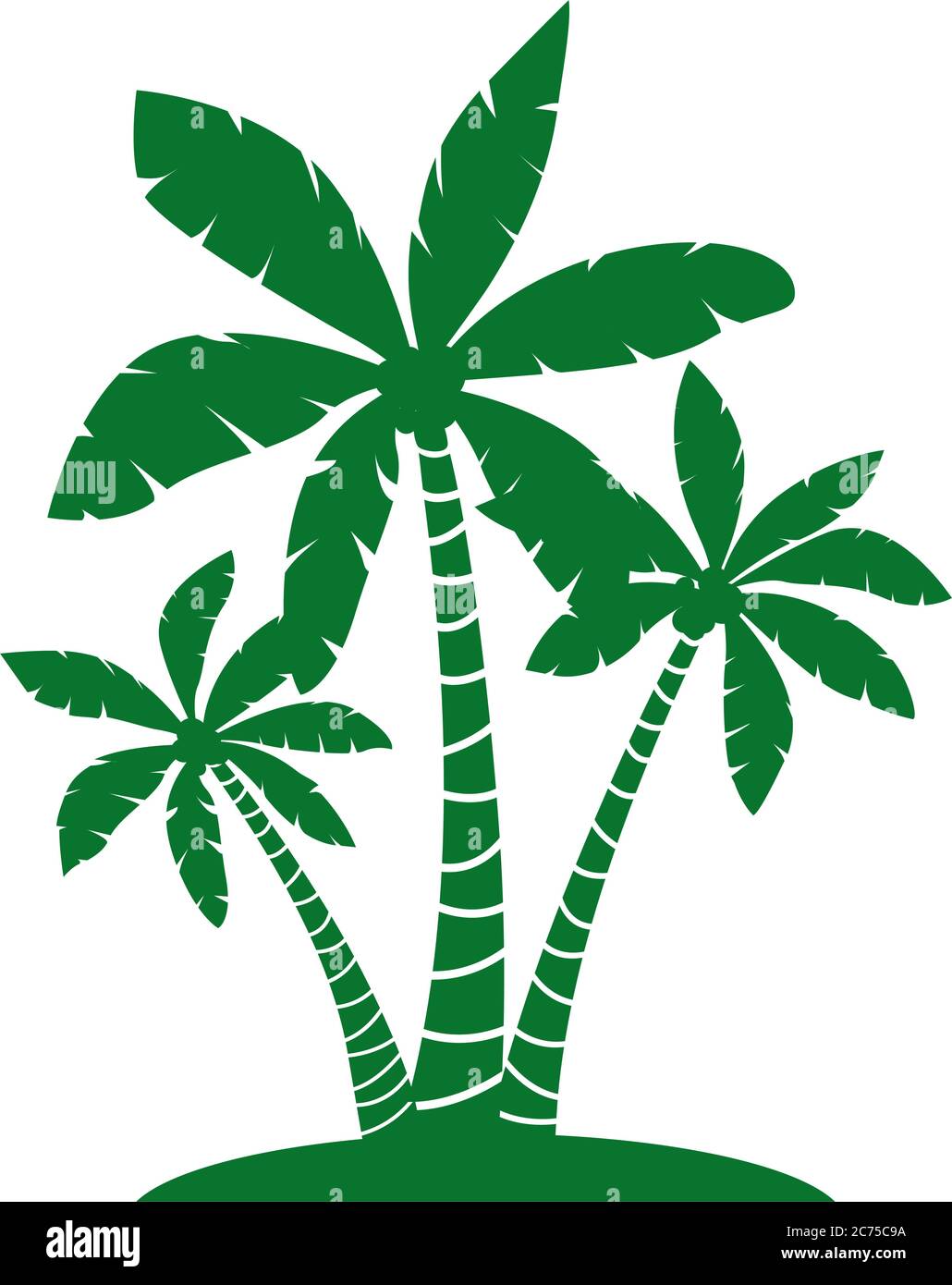 Palme verdi, silhouette vettoriale, isolate su sfondo bianco. Grafico vettoriale. Semplicemente pittogramma. Elemento floreale. Illustrazione Vettoriale