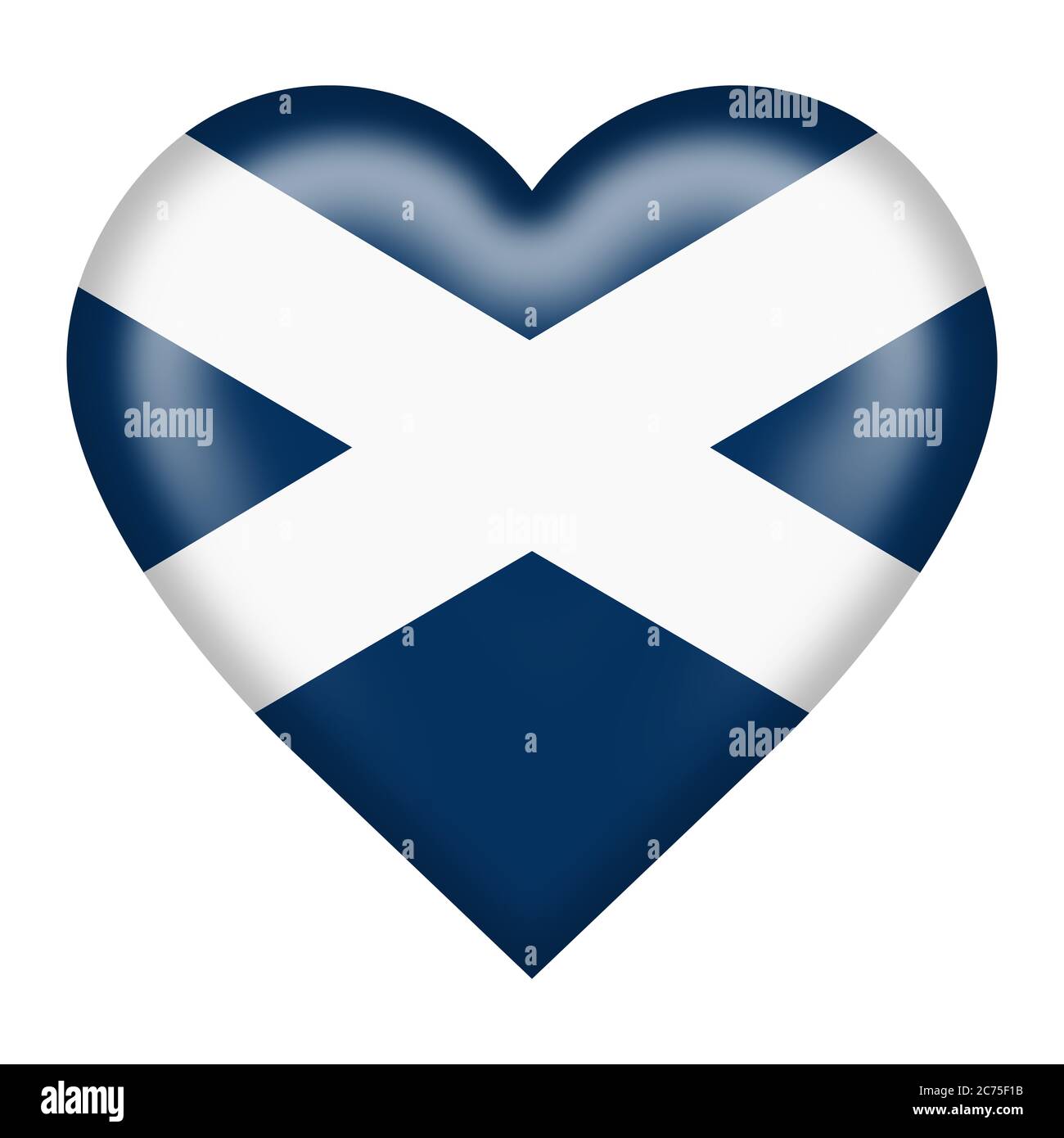 Pulsante cuore bandiera scozzese isolato su bianco con tracciato di ritaglio Foto Stock