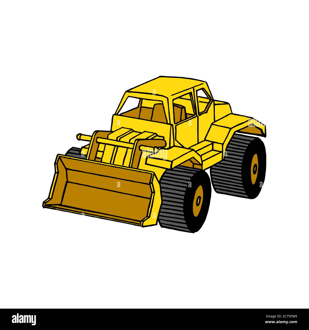 Cartoon vettoriale di un veicolo pesante per l'edilizia e l'estrazione mineraria. Grande immagine vettoriale piatto drege giallo isolato su sfondo bianco Illustrazione Vettoriale