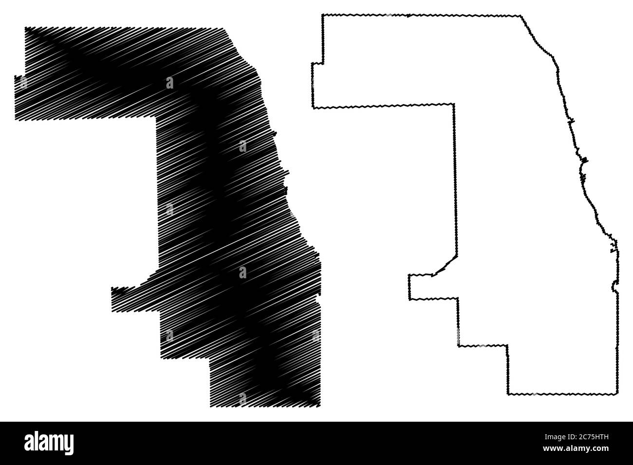Cook County, Illinois (Stati Uniti, Stati Uniti d'America, Stati Uniti, Stati Uniti, Stati Uniti) mappa vettoriale, schizzo scrimolo mappa Cook Illustrazione Vettoriale
