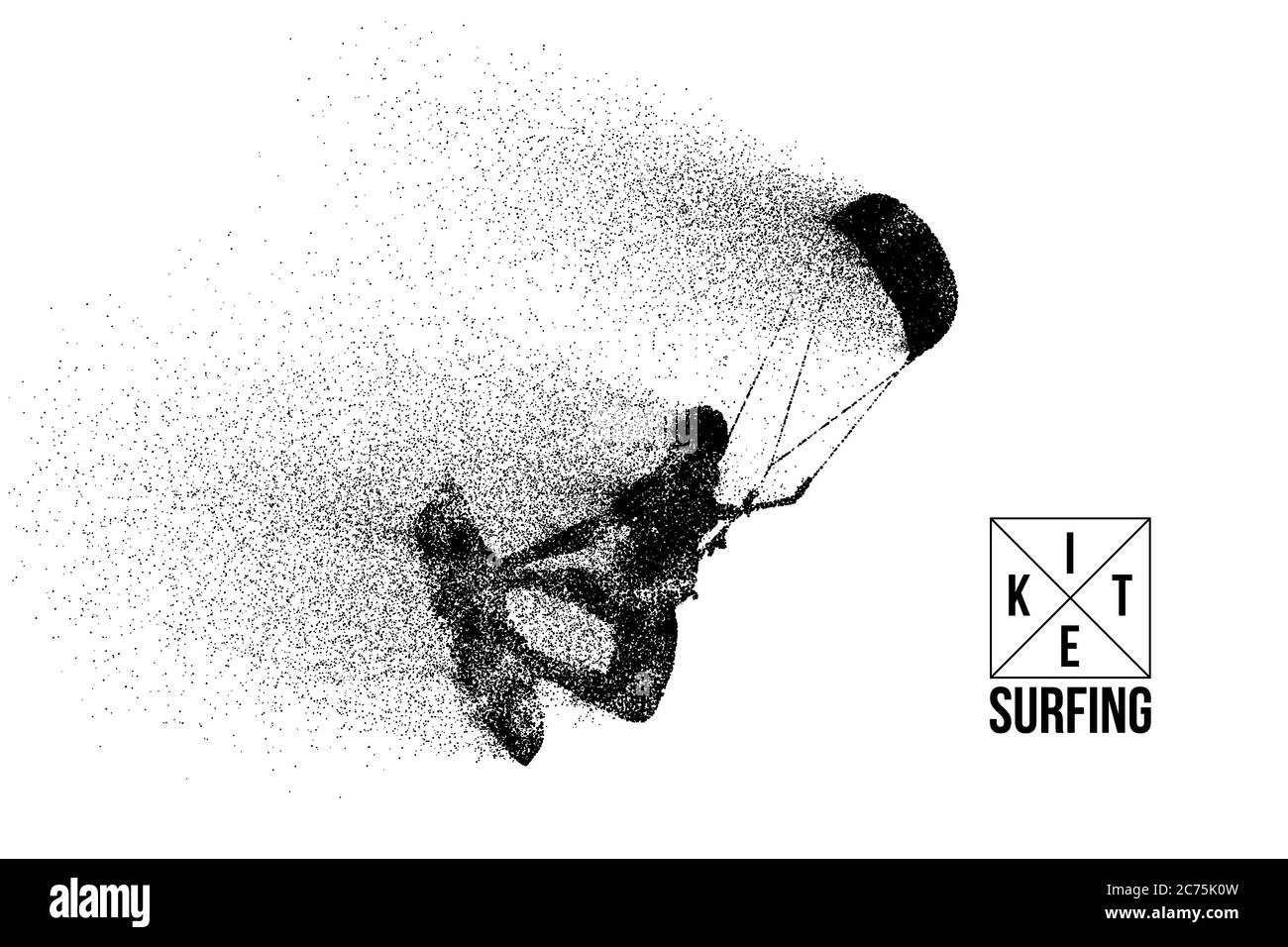 Kitesurf e kiteboarding. Silhouette di un kitesurfer. L'uomo in un salto esegue un trucco. Grande competizione aerea. Illustrazione vettoriale. Grazie per la vigilanza Illustrazione Vettoriale