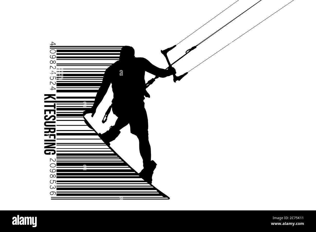 Kitesurf e kiteboarding. Silhouette di un kitesurfer. L'uomo in un salto esegue un trucco. Grande competizione aerea. Illustrazione vettoriale. Grazie per la vigilanza Illustrazione Vettoriale