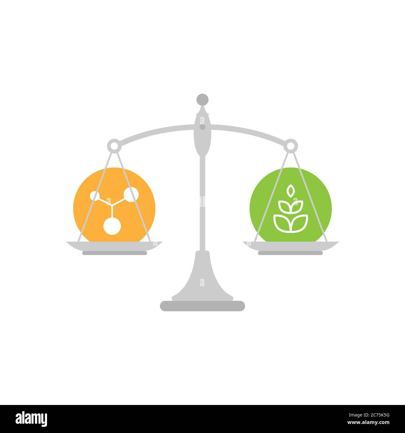 Bilance meccaniche grigie con proteine e carboidrati in padelle. Icona di equilibrio della dieta isolata su bianco. Illustrazione vettoriale. Illustrazione Vettoriale