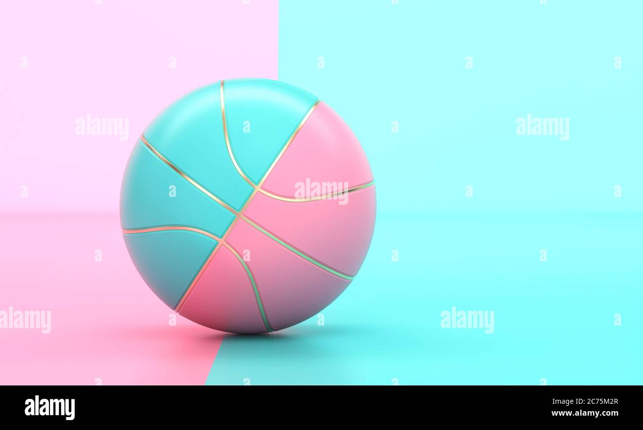 basket piatto blu e rosa oro. sfondo di rendering 3d Foto Stock