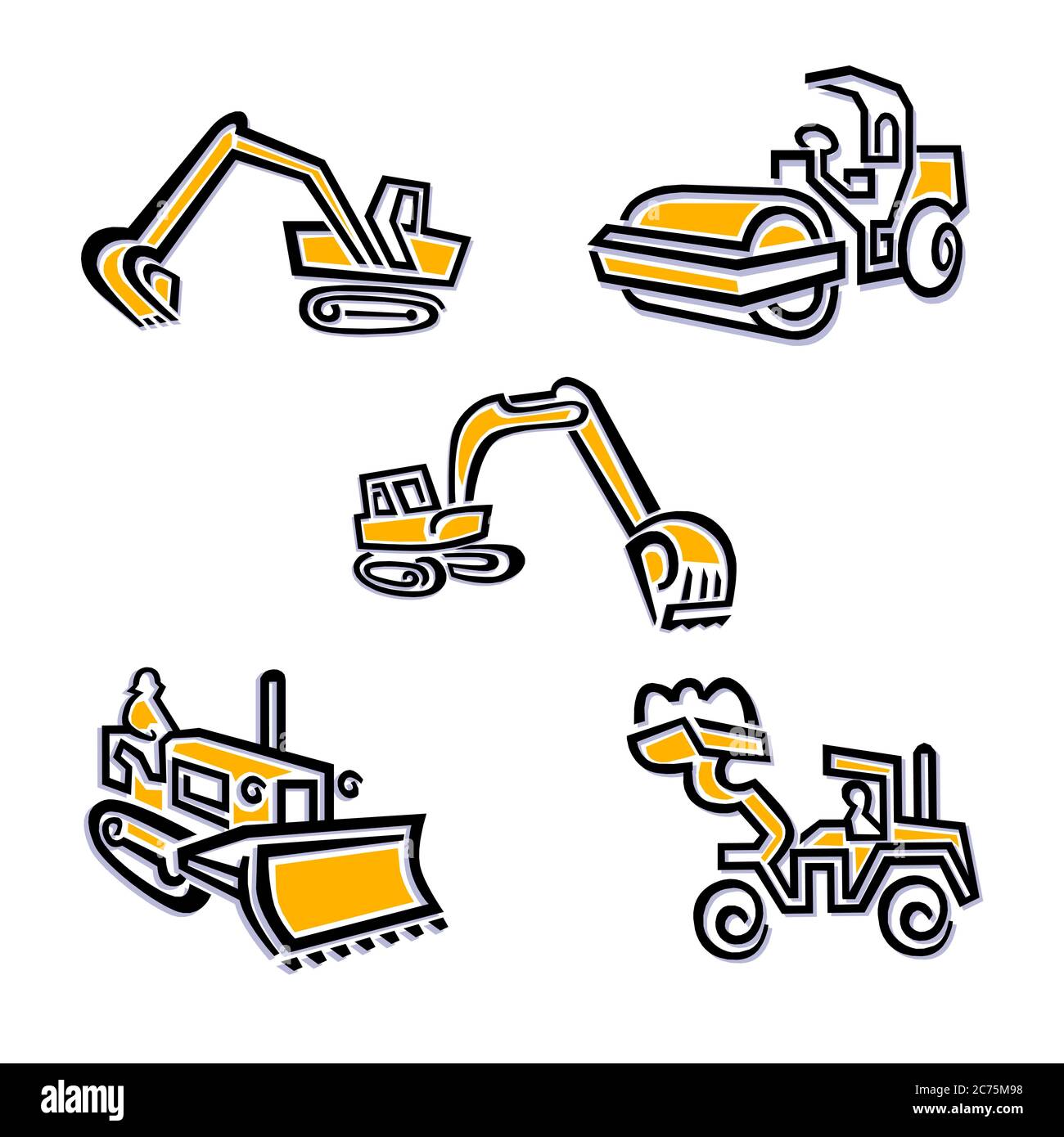 Illustrazione dell'icona dell'ecavatore del gruppo apripista Illustrazione Vettoriale