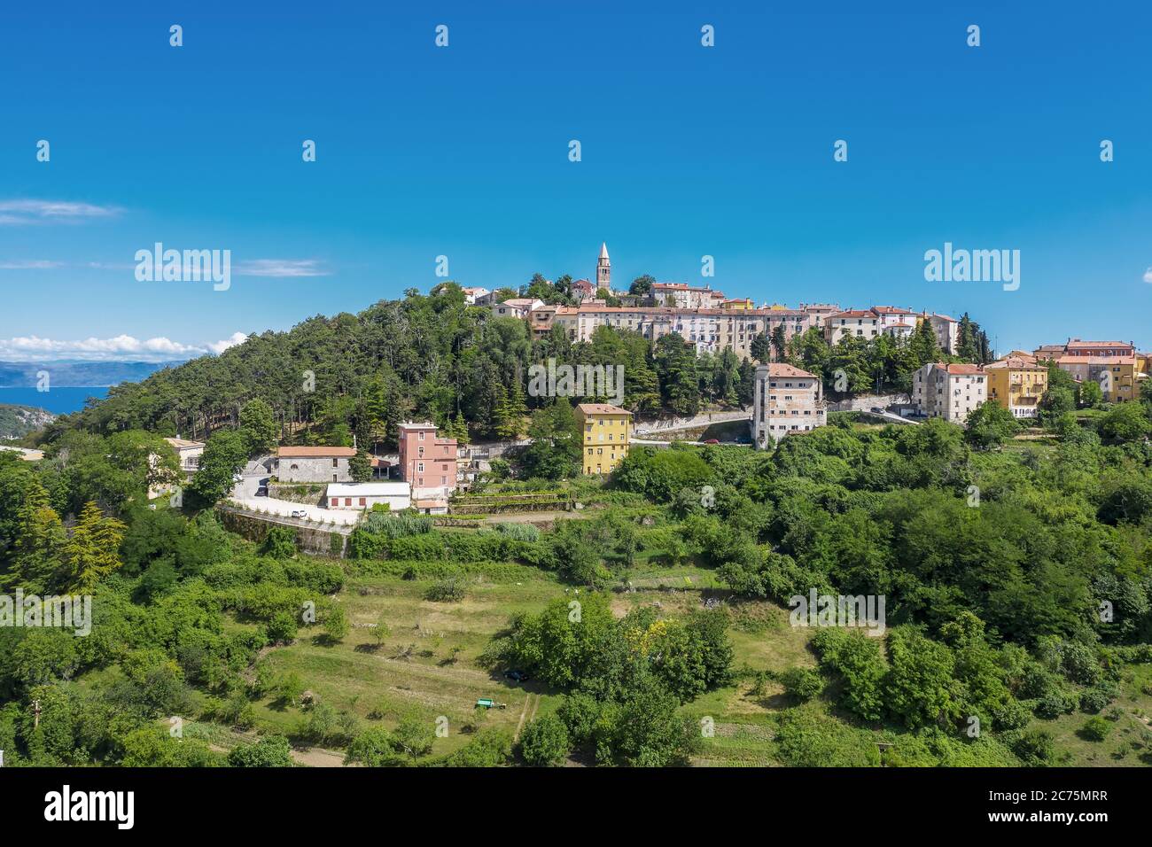 Una vista aerea della città vecchia di Labin, Istria, Croazia Foto Stock