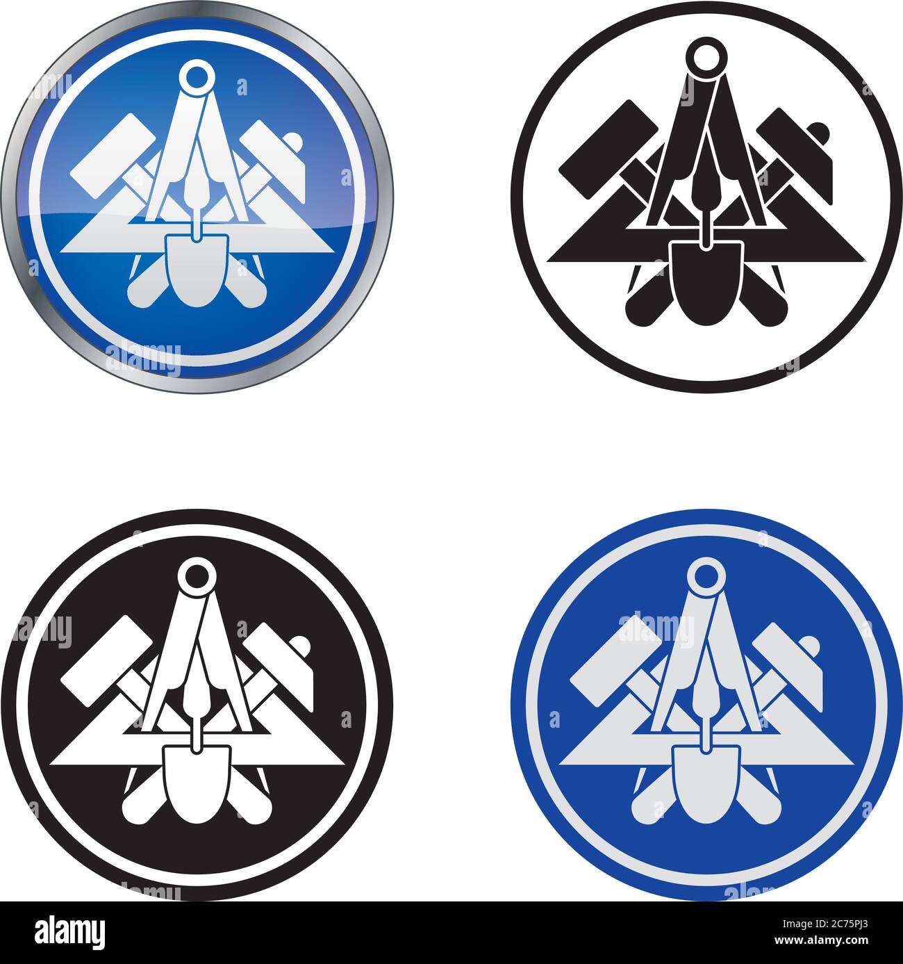 Simbolo vettoriale tradizionale della gilda del muratore, quattro varianti Illustrazione Vettoriale