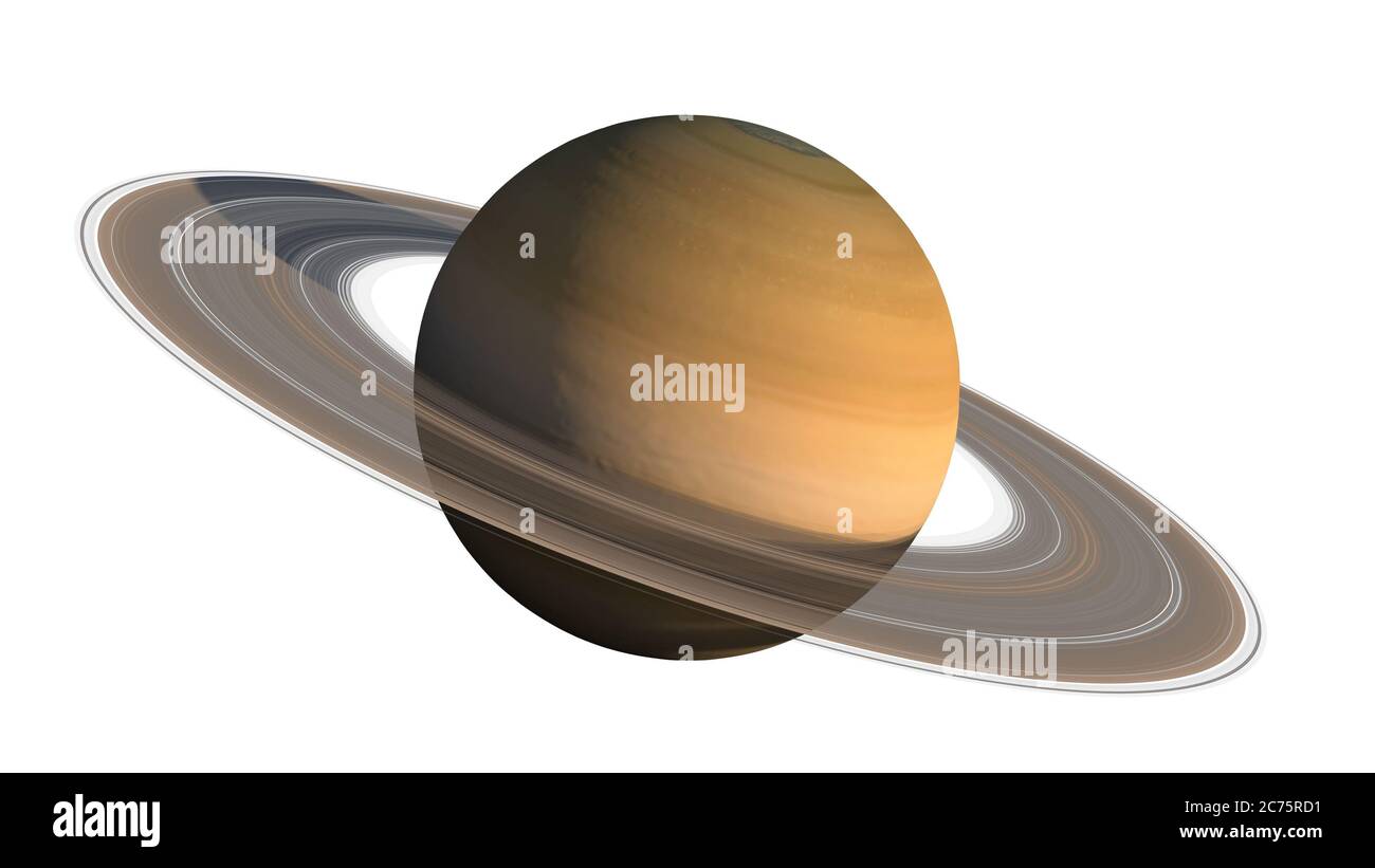 Rendering in primo piano 3D Saturn Planet e ring con il tracciato di ritaglio incluso nell'illustrazione, per gli sfondi di esplorazione spaziale. Elementi di questo Foto Stock