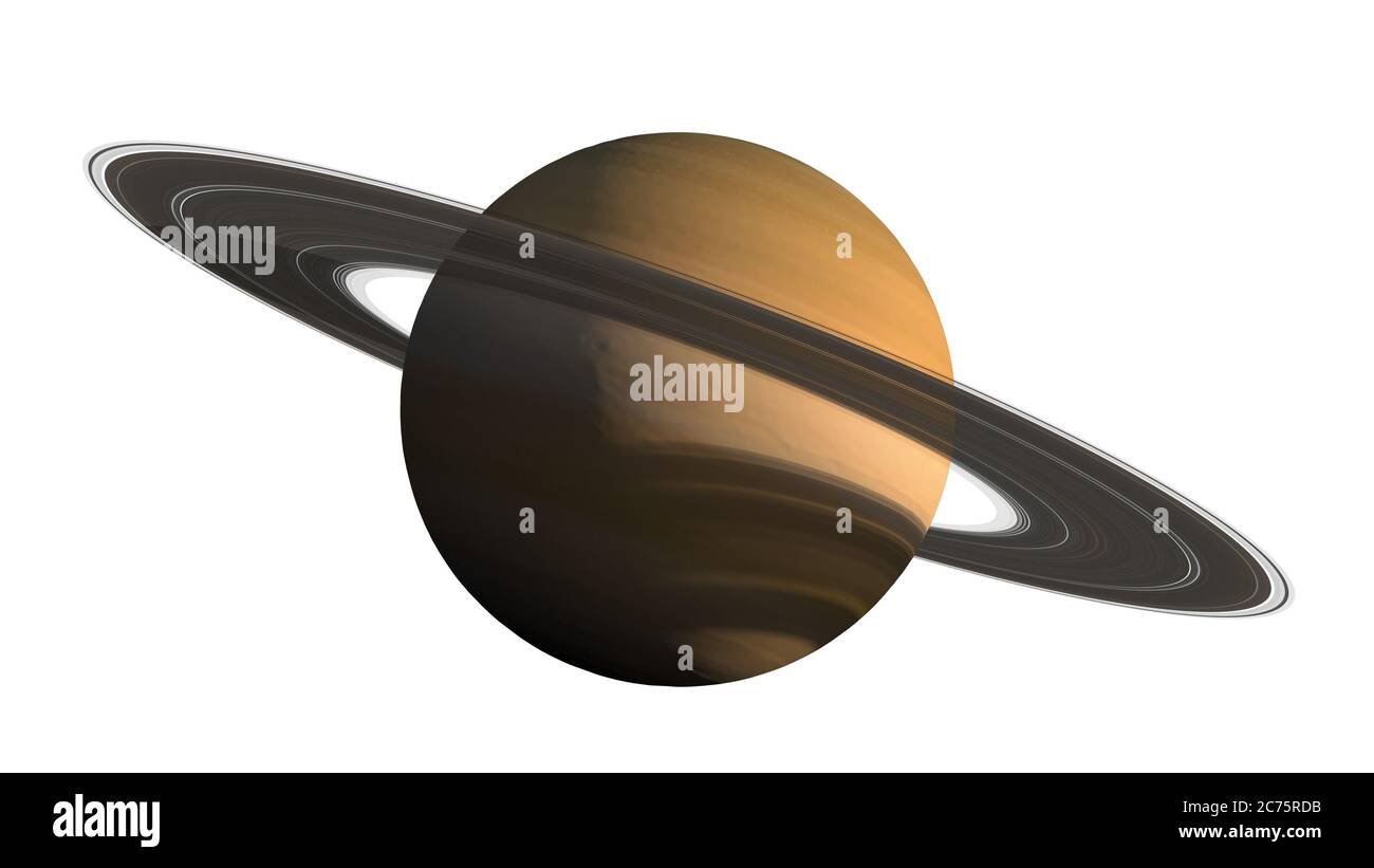 Rendering 3D del pianeta Saturno con anelli dettagliati in primo piano e il tracciato di ritaglio incluso nell'illustrazione, per gli sfondi di esplorazione spaziale. ELEM Foto Stock