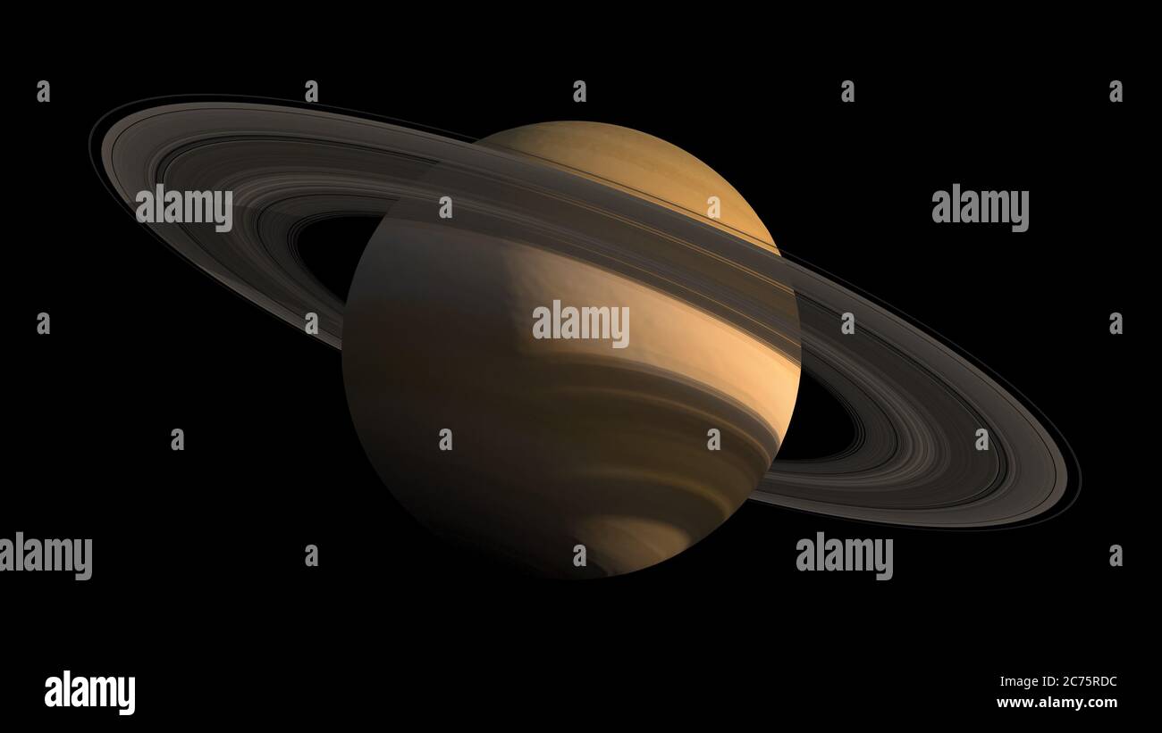 3D Saturn pianeta dettagliato e anelli da vicino con il tracciato di ritaglio incluso nell'illustrazione, per gli sfondi di esplorazione spaziale. Elementi di questo Foto Stock