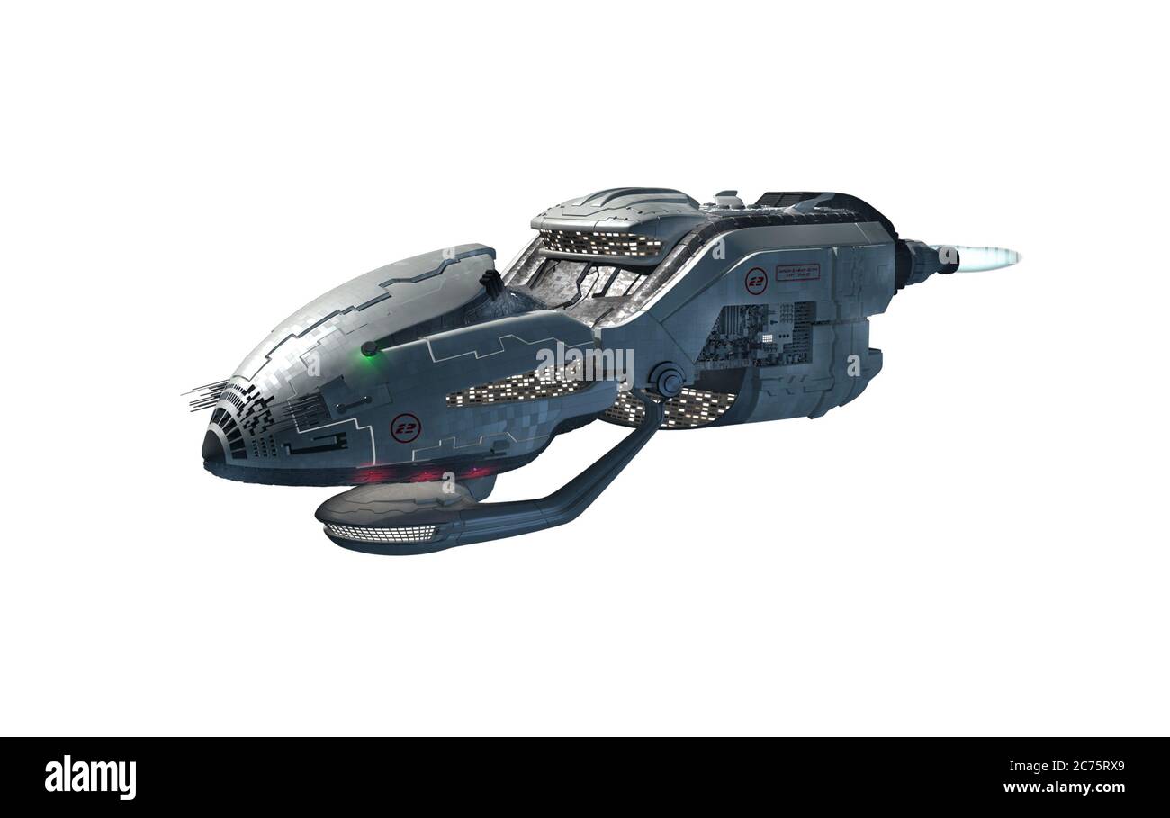 Astronave intergalattica 3D per viaggi futuristici nello spazio profondo o sfondi fantascientifico, con il tracciato di ritaglio incluso nell'illustrazione. Foto Stock