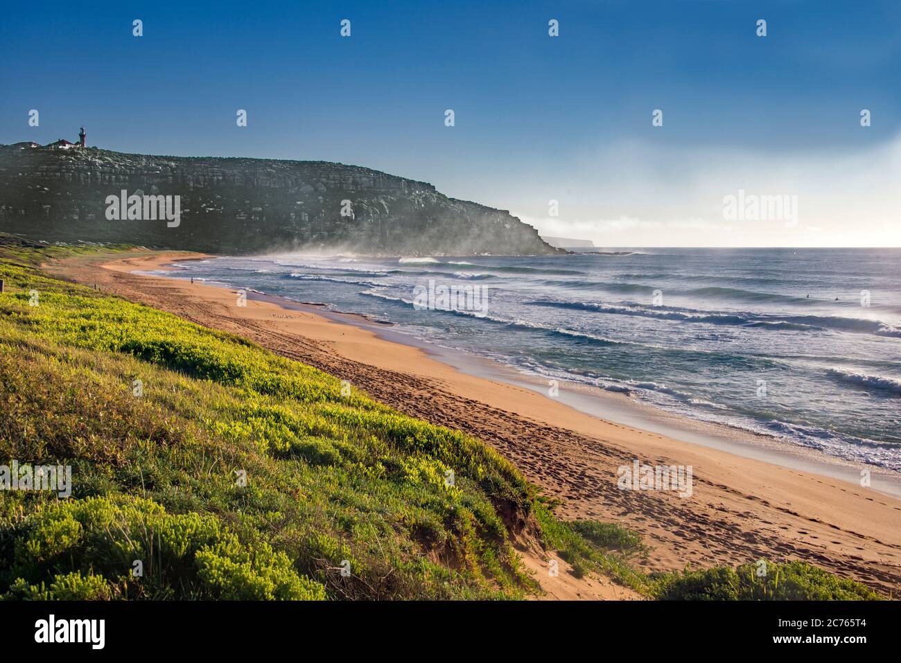 Faro di Barrenjoey e Palm Beach, estremità settentrionale, Sydney, NSW Australia Foto Stock