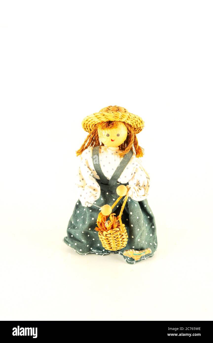 Foto di Pierrot bambola giocattolo su sfondo bianco Foto Stock