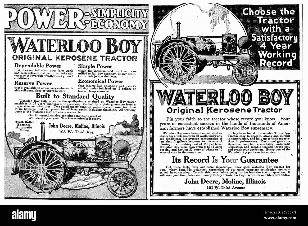 Waterloo Boy Tractor dal 1918 - Pubblicità di auto d'epoca Foto Stock