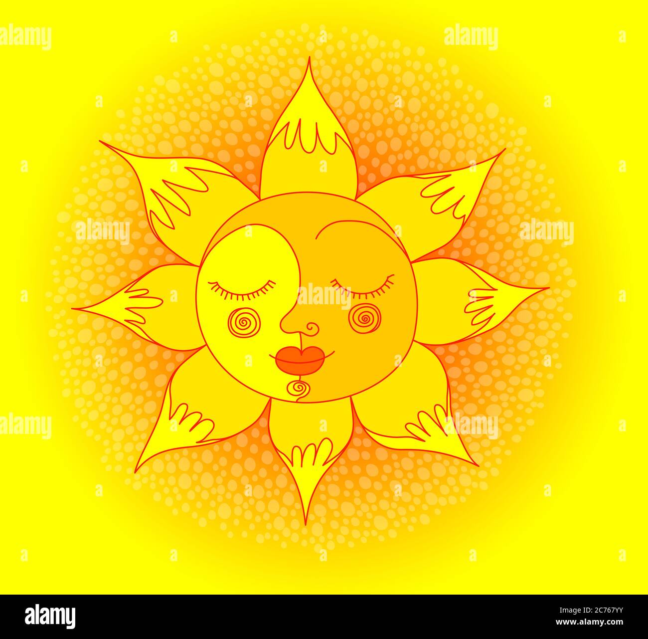 sole sorridente disegnato a mano Foto Stock