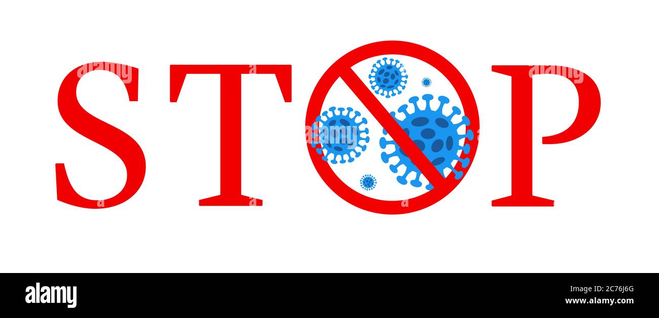 Astratto virus ceppo modello novel coronavirus 2019-nCoV è attraversato con il segno DI STOP rosso. Il pericolo del coronavirus e il rischio per la salute pubblica. PA Foto Stock
