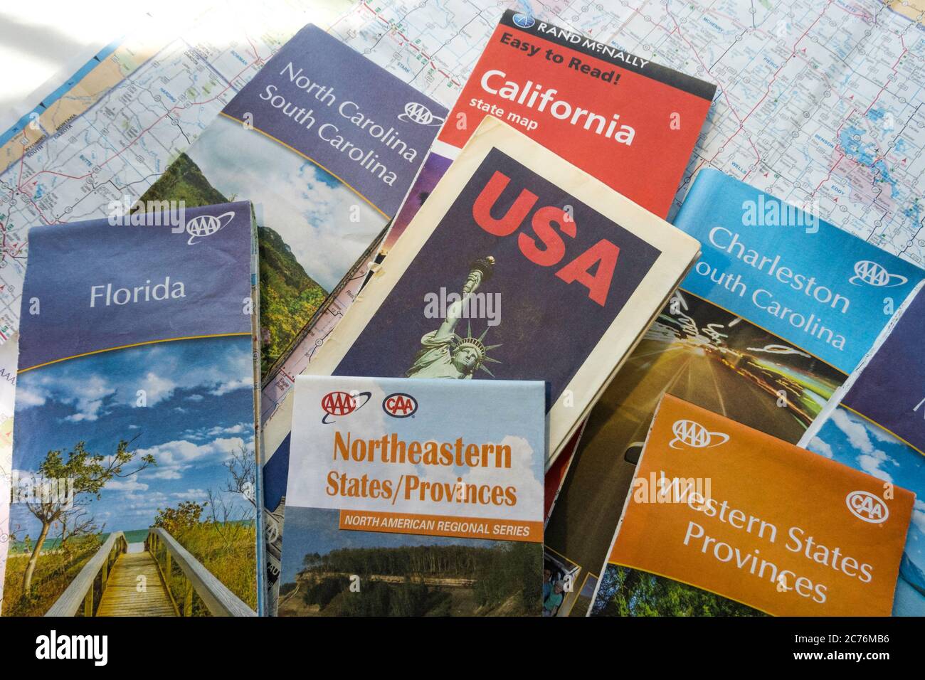 Pieghevole Stati Uniti Travel Maps Foto Stock