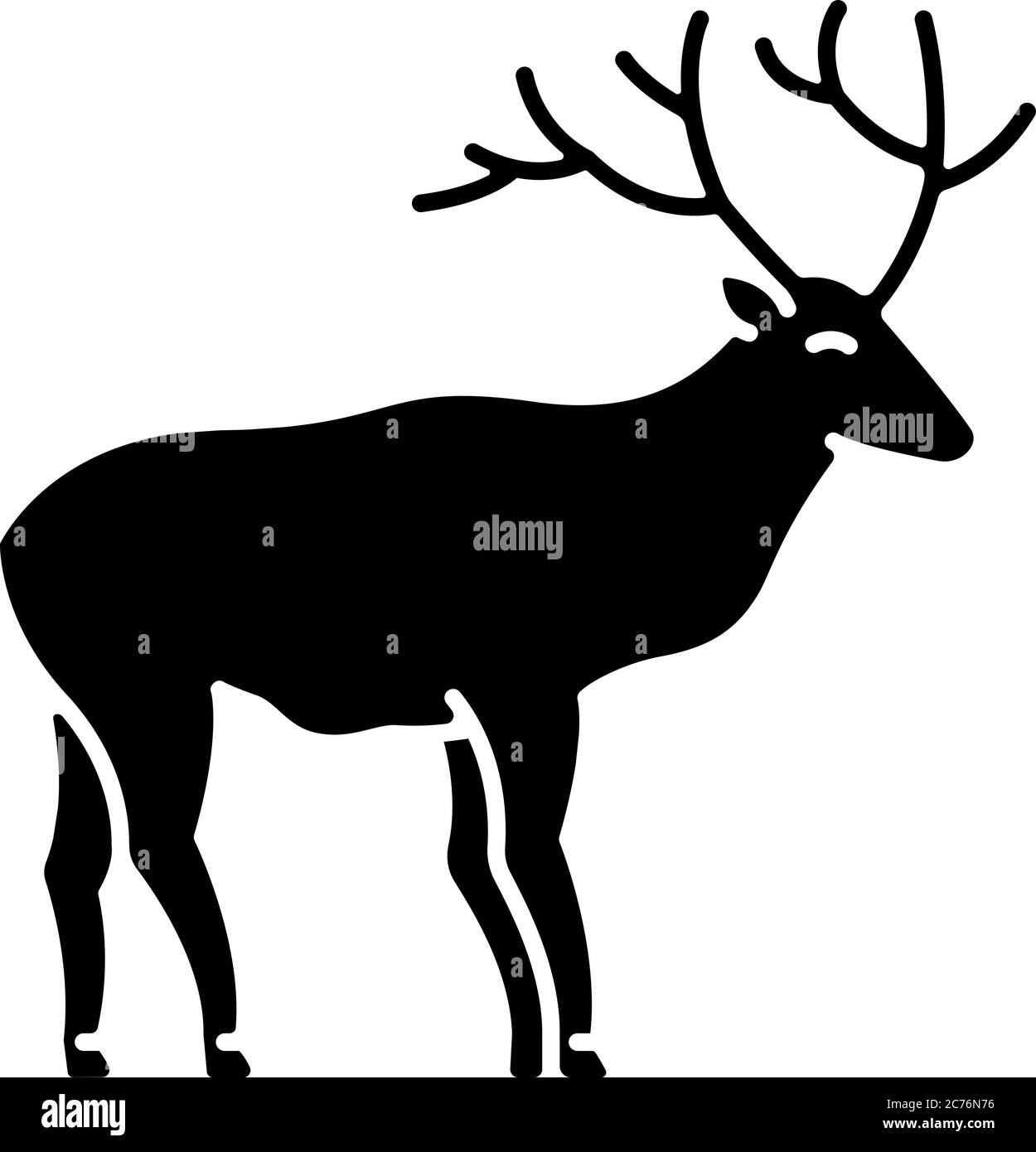Icona glifo nero cervi. Mammifero ruminante con cappuccio, animale erbivoro con belle antlers. Simbolo della silhouette della foresta naturale sullo spazio bianco. Majestic rei Illustrazione Vettoriale