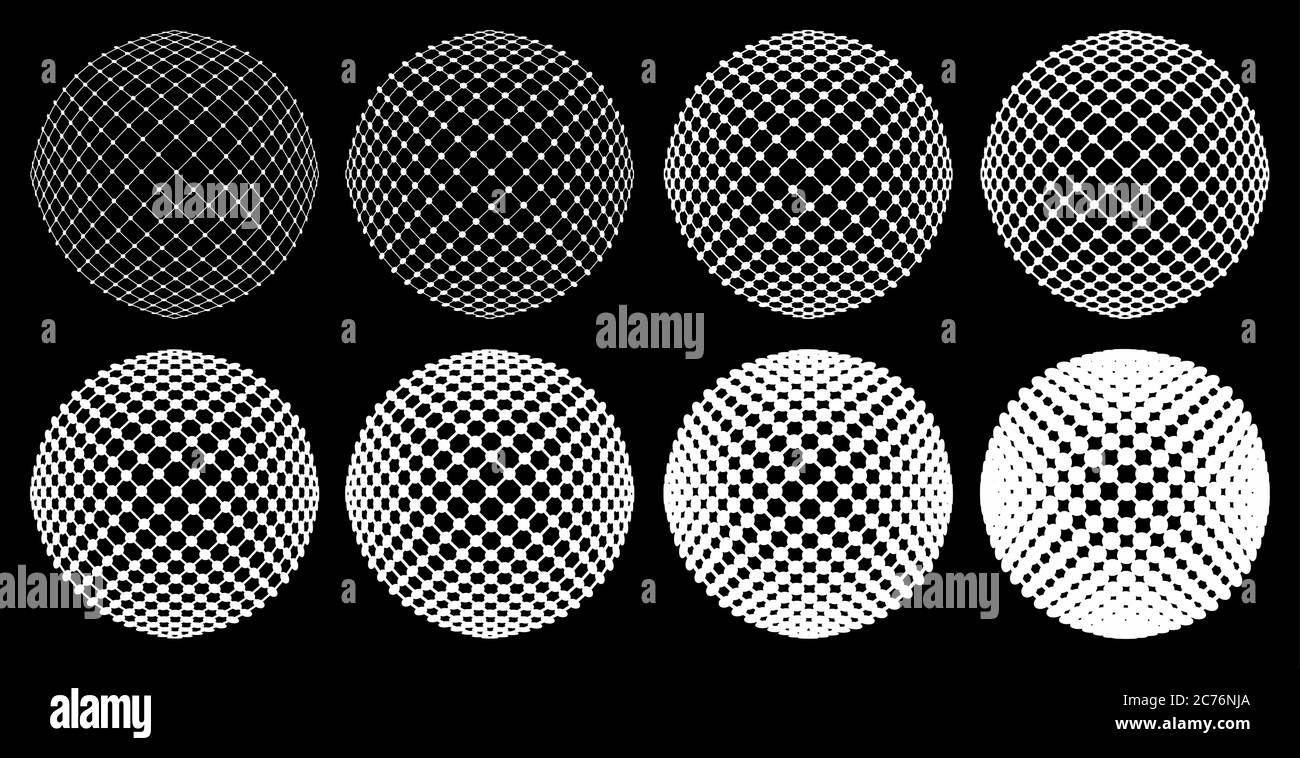 Insieme di sfere a strisce punteggiate vettoriali. Illustrazione Vettoriale