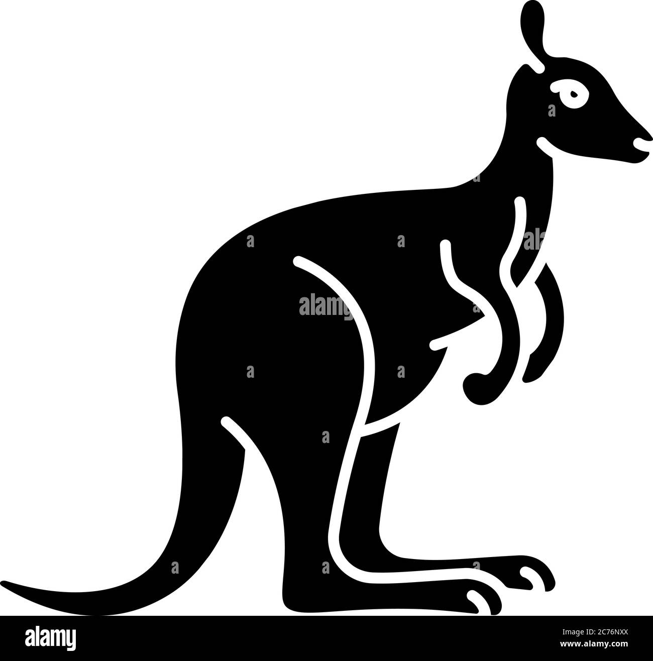 Icona glifo nero canguro. Wallaby esotico, wallaroo selvatico. Abitanti dello zoo tropicale. Fauna australiana, simbolo di silhouette zoologica sullo spazio bianco. Salto Illustrazione Vettoriale
