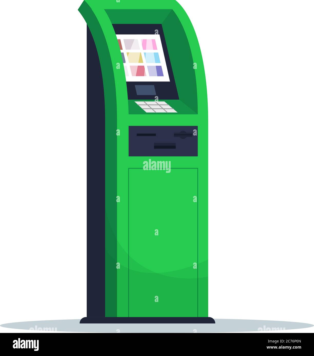 ATM a pagamento semi piatto RGB a colori vettoriale. Terminale per l'operazione finanziaria. Macchina automatica per il pagamento. Chiosco self-service isolato Illustrazione Vettoriale