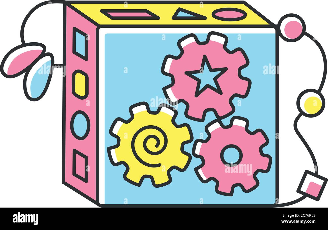 Icona colore RGB cubo occupato. Busyboard. Giocattoli per lo sviluppo di abilità sensoriali e di coordinazione degli occhi della mano dei bambini. Infanzia. Idee di divertimento per i bambini. È Illustrazione Vettoriale