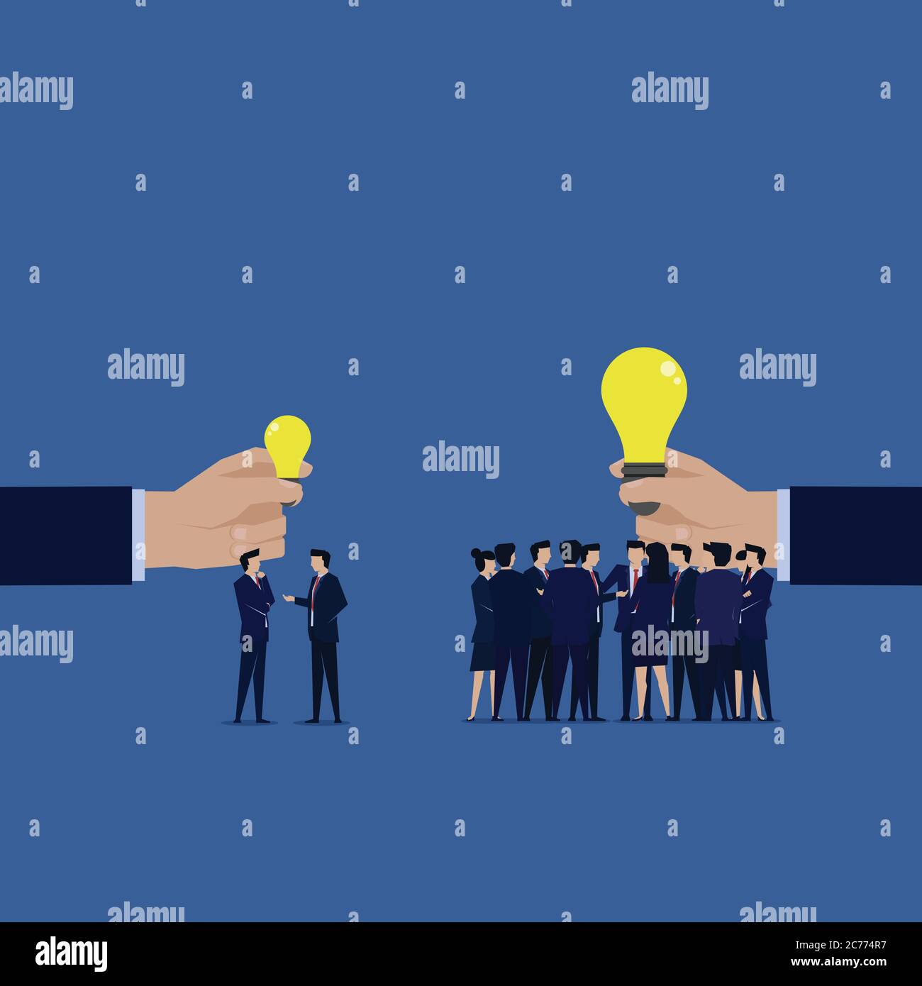 Confrontate tra piccole aziende con piccole idee e grandi aziende con grandi idee. Illustrazione Vettoriale