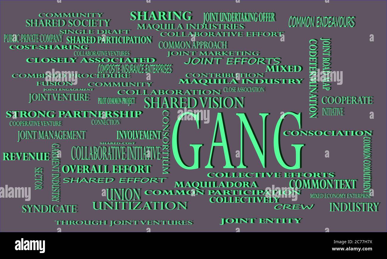 Terminologia relativa alla partnership con Gang Business presentata sull'illustrazione vettoriale di Word cloud. Illustrazione Vettoriale