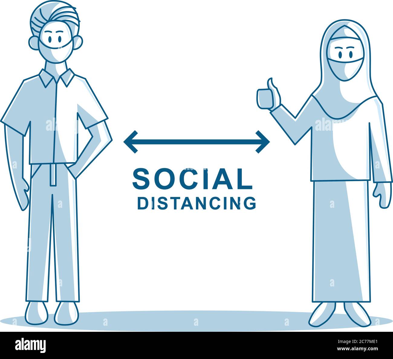 Uomo donna indossare maschera protettiva viso sociale distanziamento Illustrazione Vettoriale