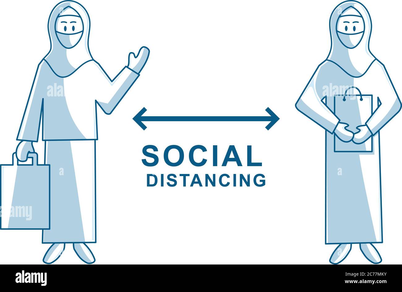 Protezione donna shopping faccia maschera sociale distanziamento Illustrazione Vettoriale