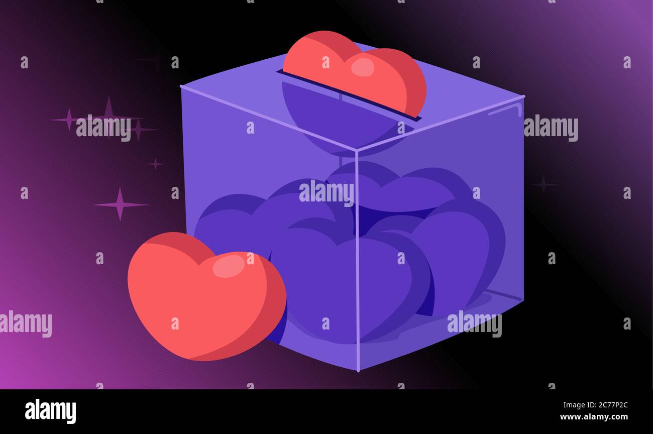 cuore che raccoglie in una scatola di vetro su sfondi astratti Illustrazione Vettoriale