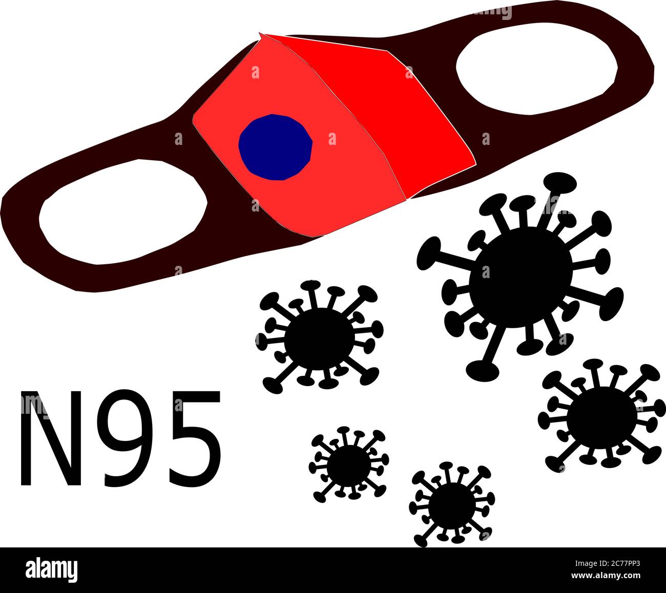 N95 corona virus protezione della copertura del viso con batteri infetti su una superficie bianca illustrazione vettoriale. Illustrazione Vettoriale