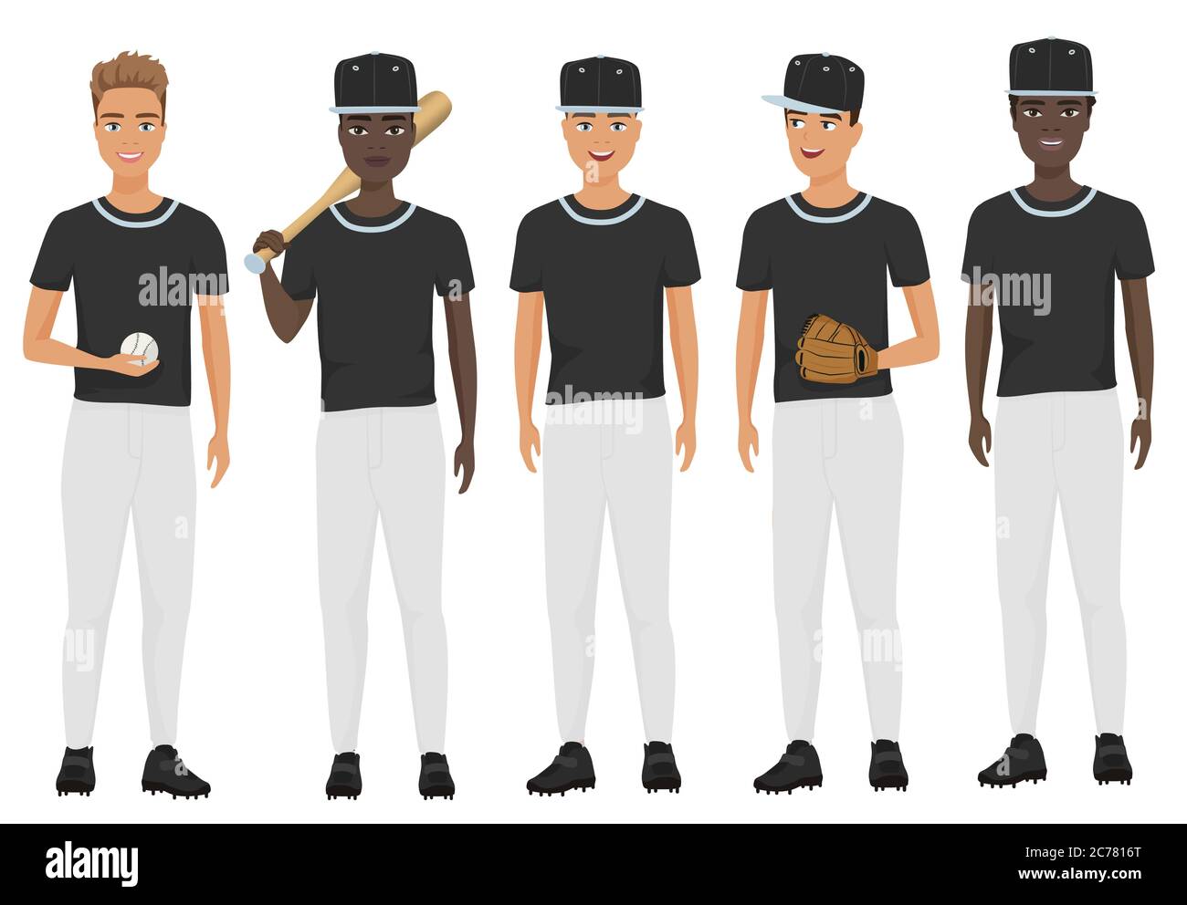 Vector squadra di baseball a scuola piatta in uniforme Illustrazione Vettoriale