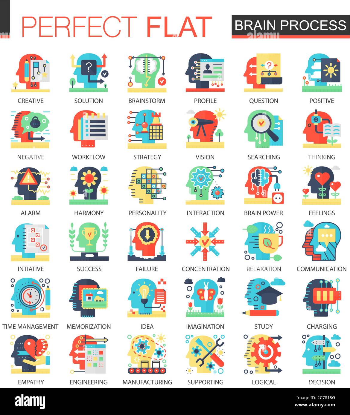 Cervello mente individualità processo vettore complesso icona piatta simboli concettuali per web infografica progettazione Illustrazione Vettoriale